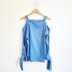 Tibi 
Chambray Blue Cold Shoulder Blouse

US: XS